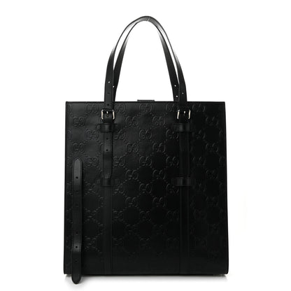 Gucci Calfskin GG Tennis Embossed Medium Tote Bag Black 3 of 11