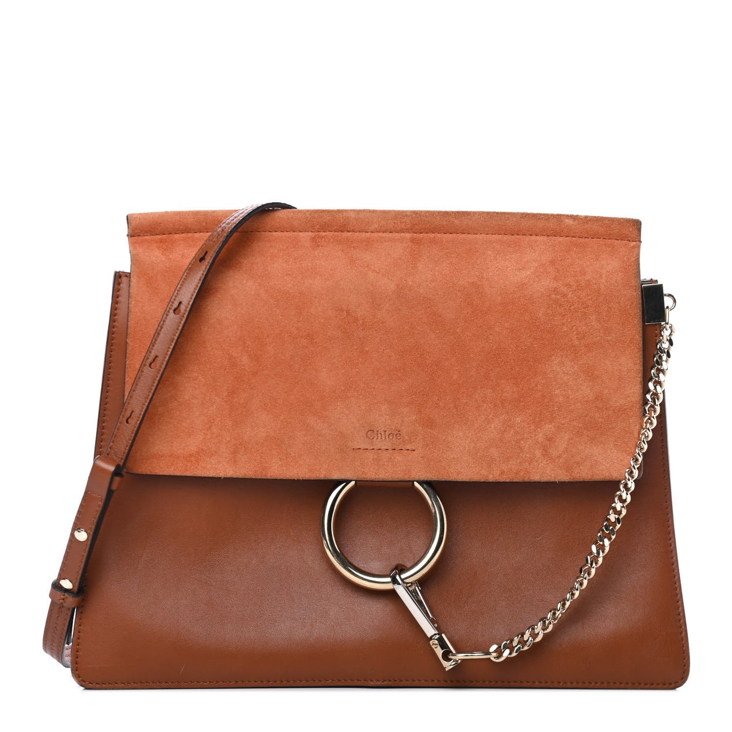 Suede Calfskin Medium Faye Shoulder Bag Tobacco