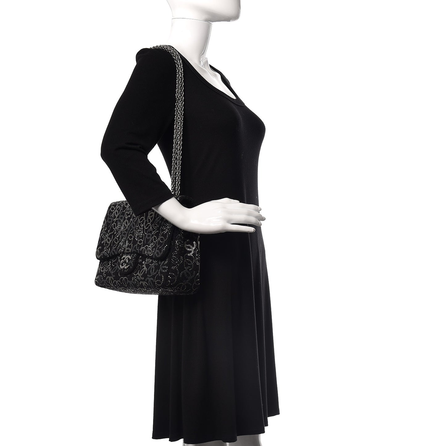 Tweed Strass Jumbo Pudong Flap Black