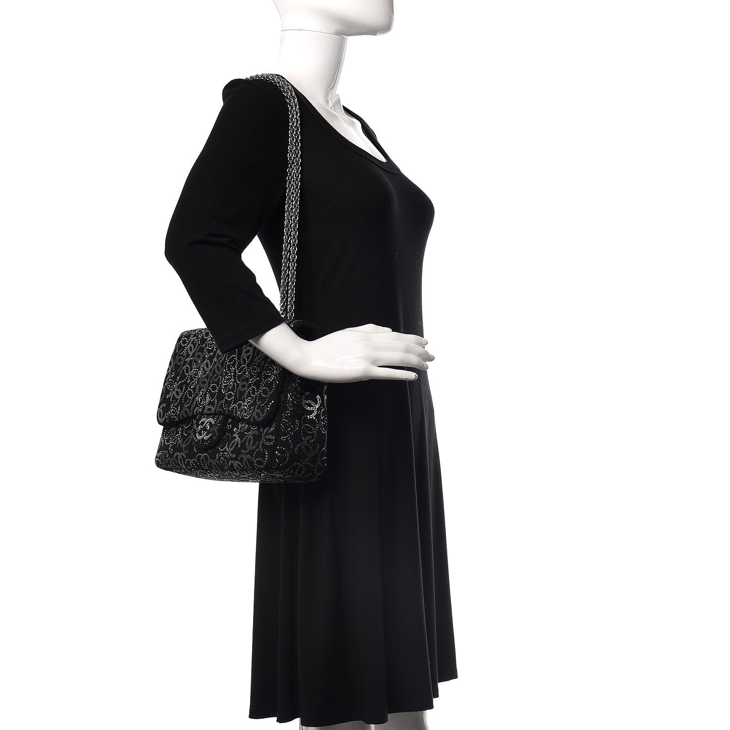 Chanel Tweed Strass Jumbo Pudong Flap Black 3 of 10