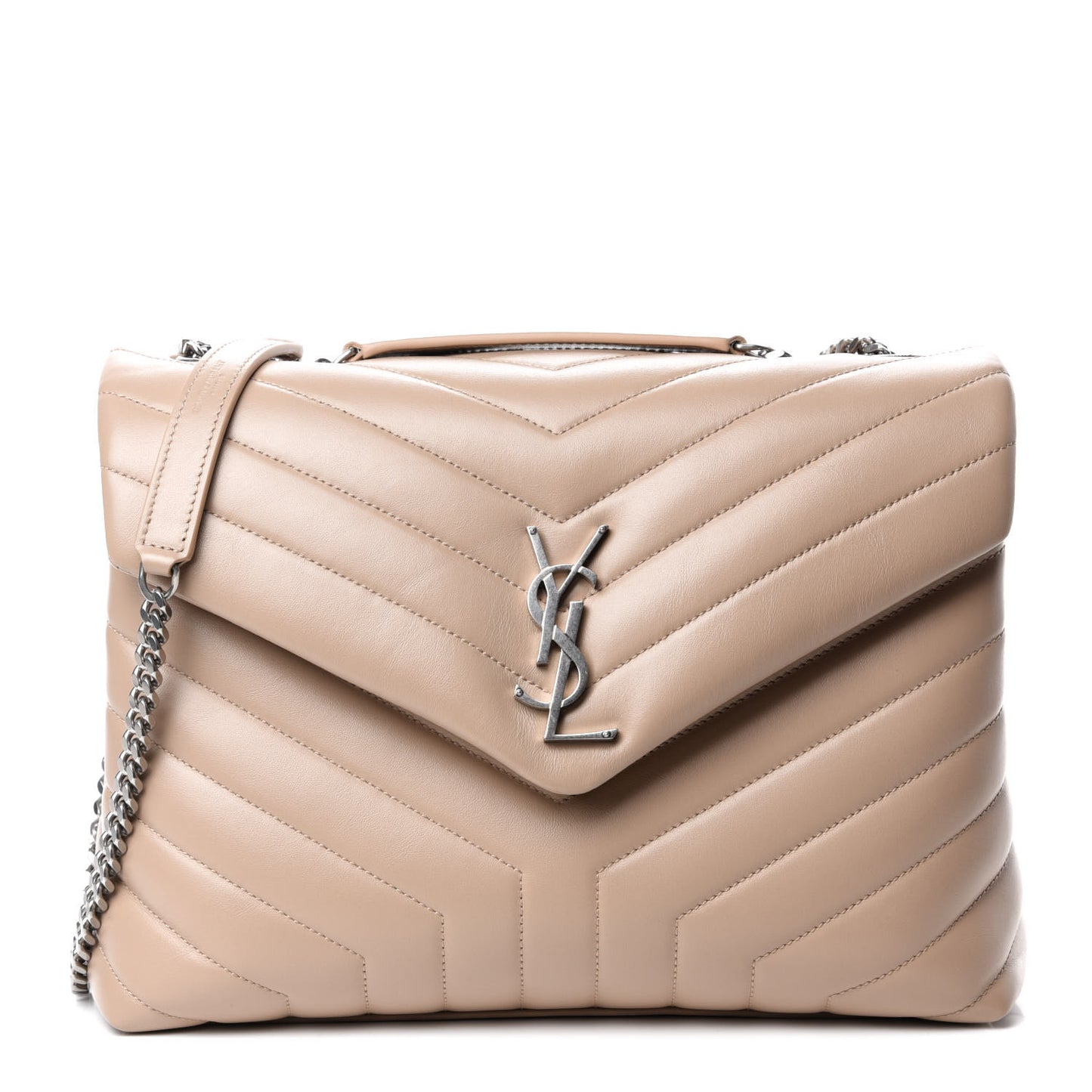 Calfskin Y Quilted Monogram Medium Loulou Chain Satchel Nude Powder