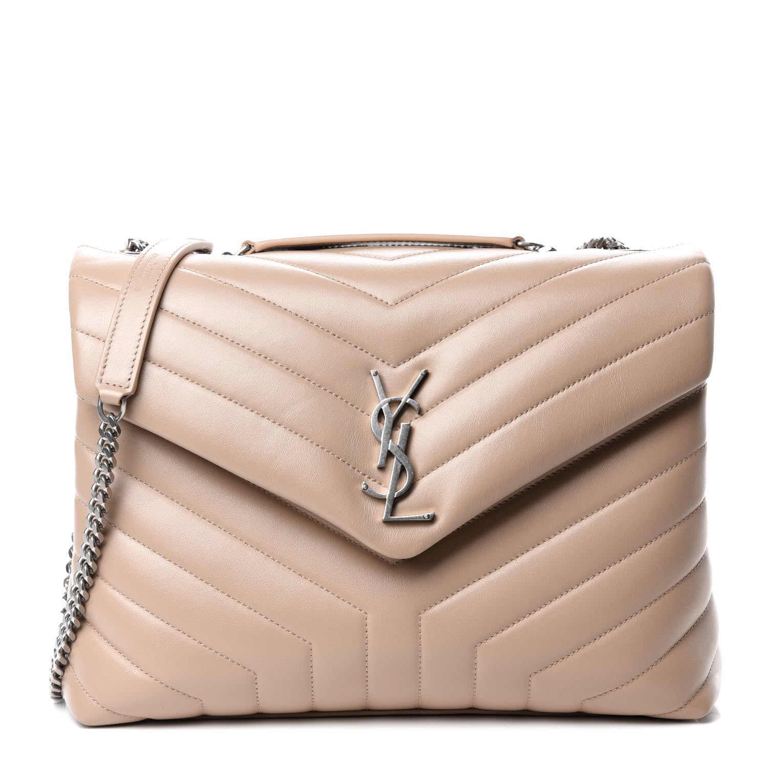 Saint Laurent Calfskin Y Quilted Monogram Medium Loulou Chain Satchel Nude Powder 1 of 11