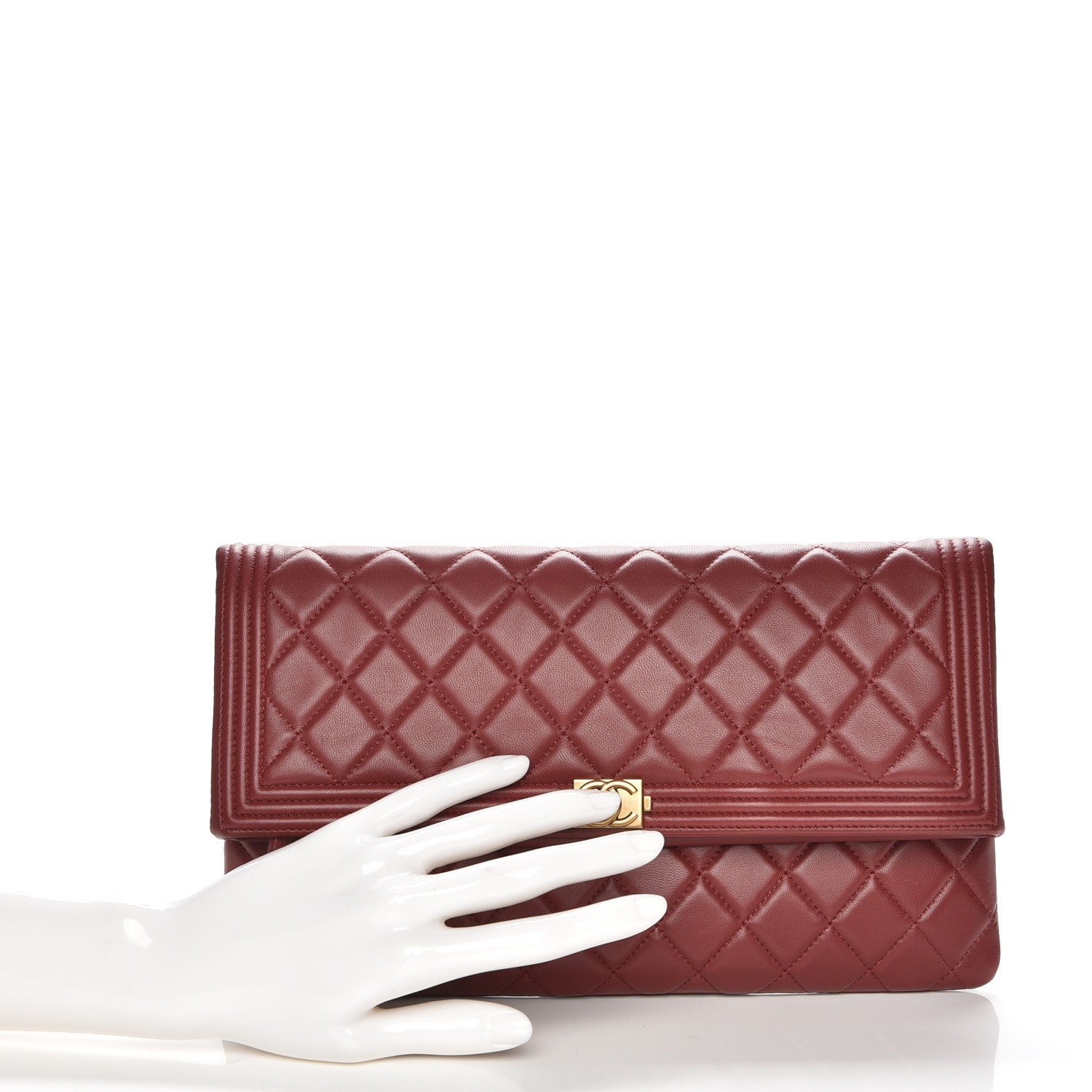Chanel Lambskin Quilted Beauty CC Boy Clutch Red 2 of 9