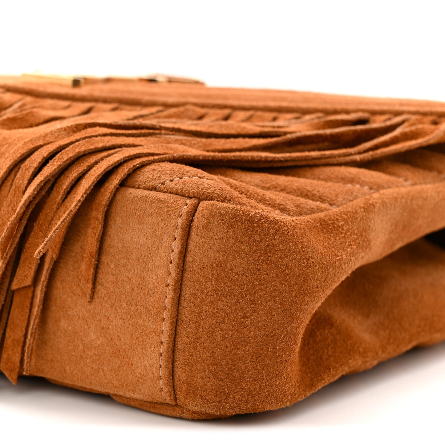 Suede Matelasse Chevron Fringe Monogram Medium College Bag Cinnamon