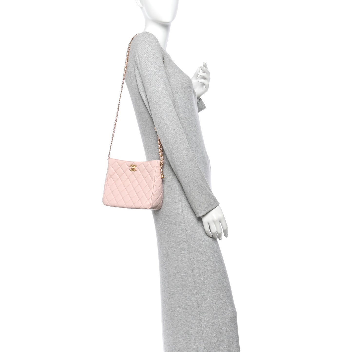 Lambskin Quilted Small Pearl Crush Hobo Light Pink