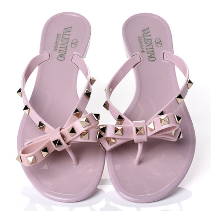 Valentino Garavani PVC Jelly Rockstud Bow Thong Sandals 37 Water Rose 5 of 10