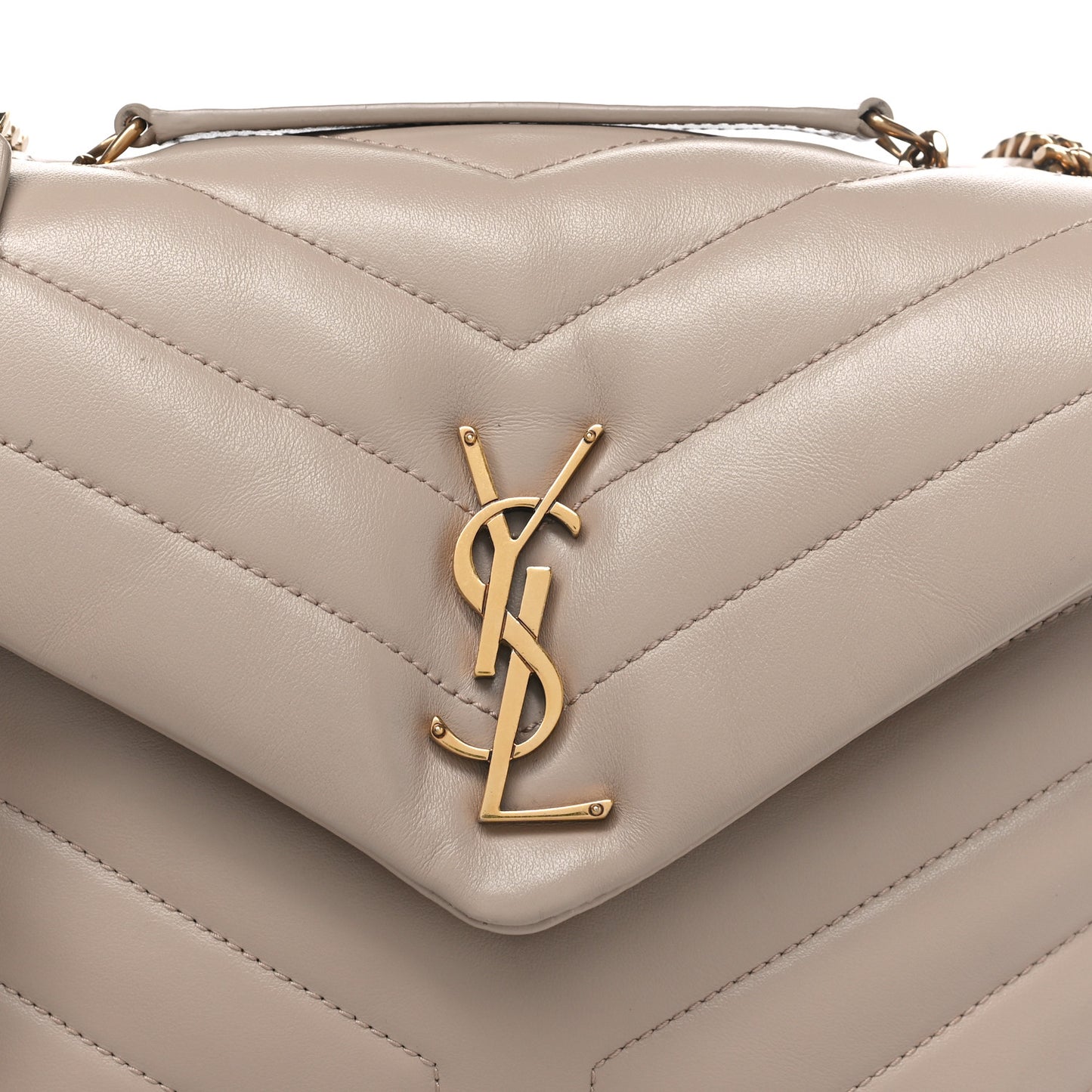 Calfskin Y Quilted Monogram Small Loulou Chain Satchel Dark Beige