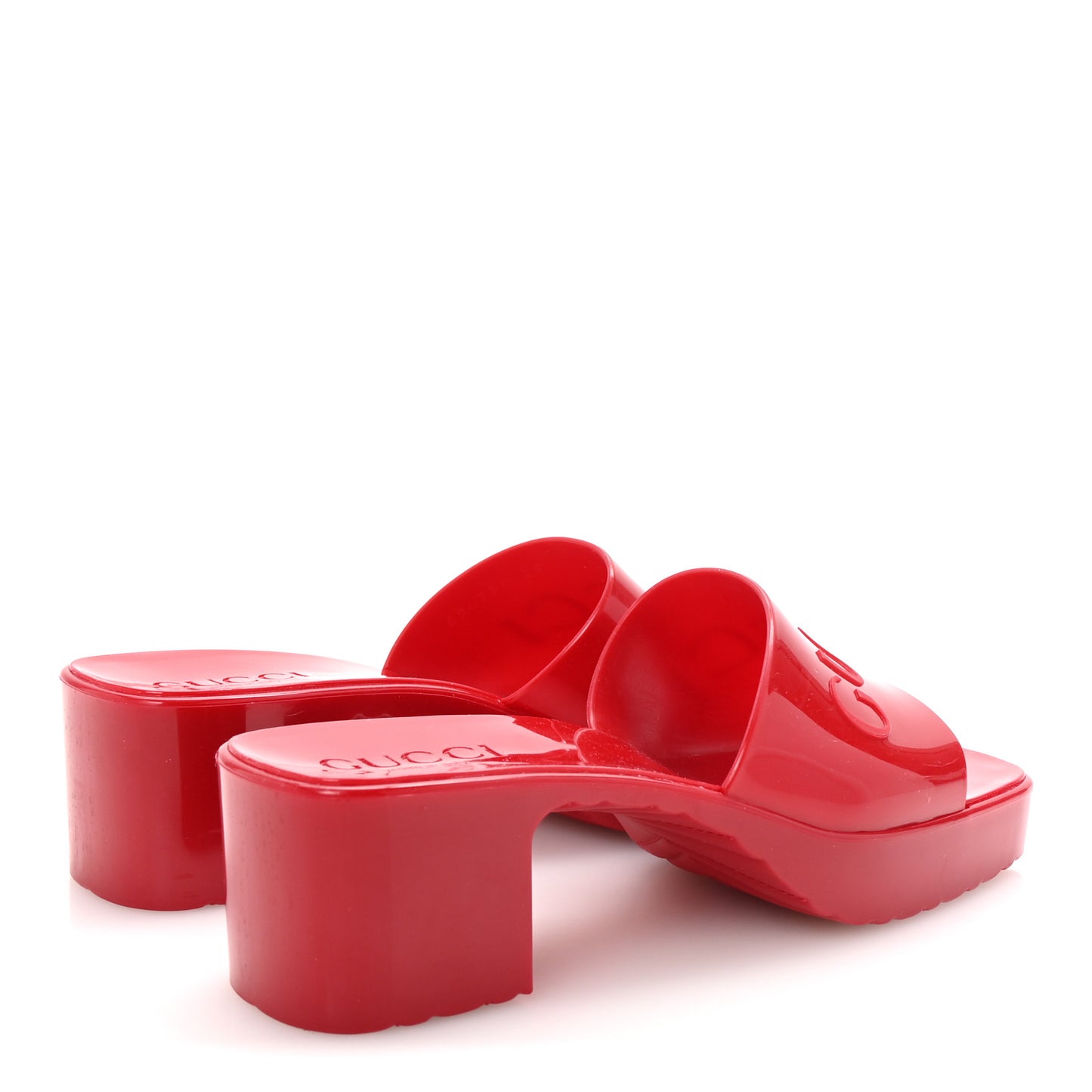 Rubber Gucci Logo Womens Platform 20/60mm Slide Sandals 35 Hibiscus Red
