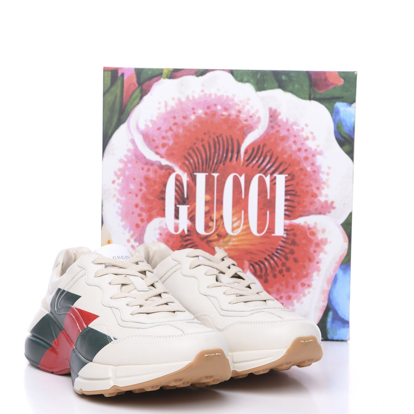 Calfskin Web Printed Mens Rhyton Sneakers 8.5 Mystic White