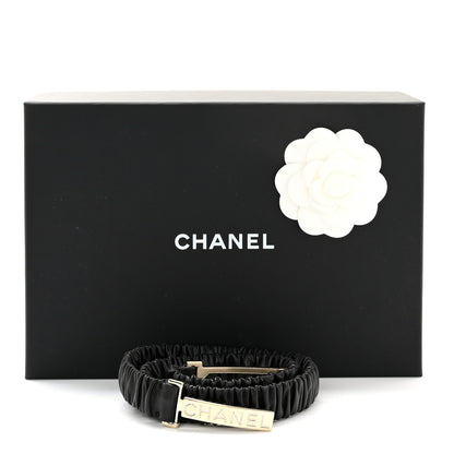 Chanel Lambskin Crystal Logo Belt 75 30 Black Gold 5 of 5