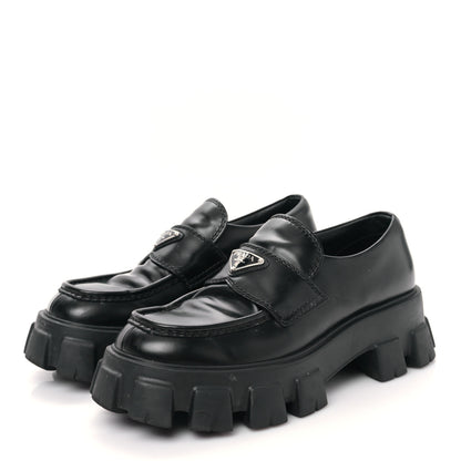 Prada Spazzolato Rois Metal Triangle Logo Mens Monolith 60mm Loafers 7 Black 3 of 8