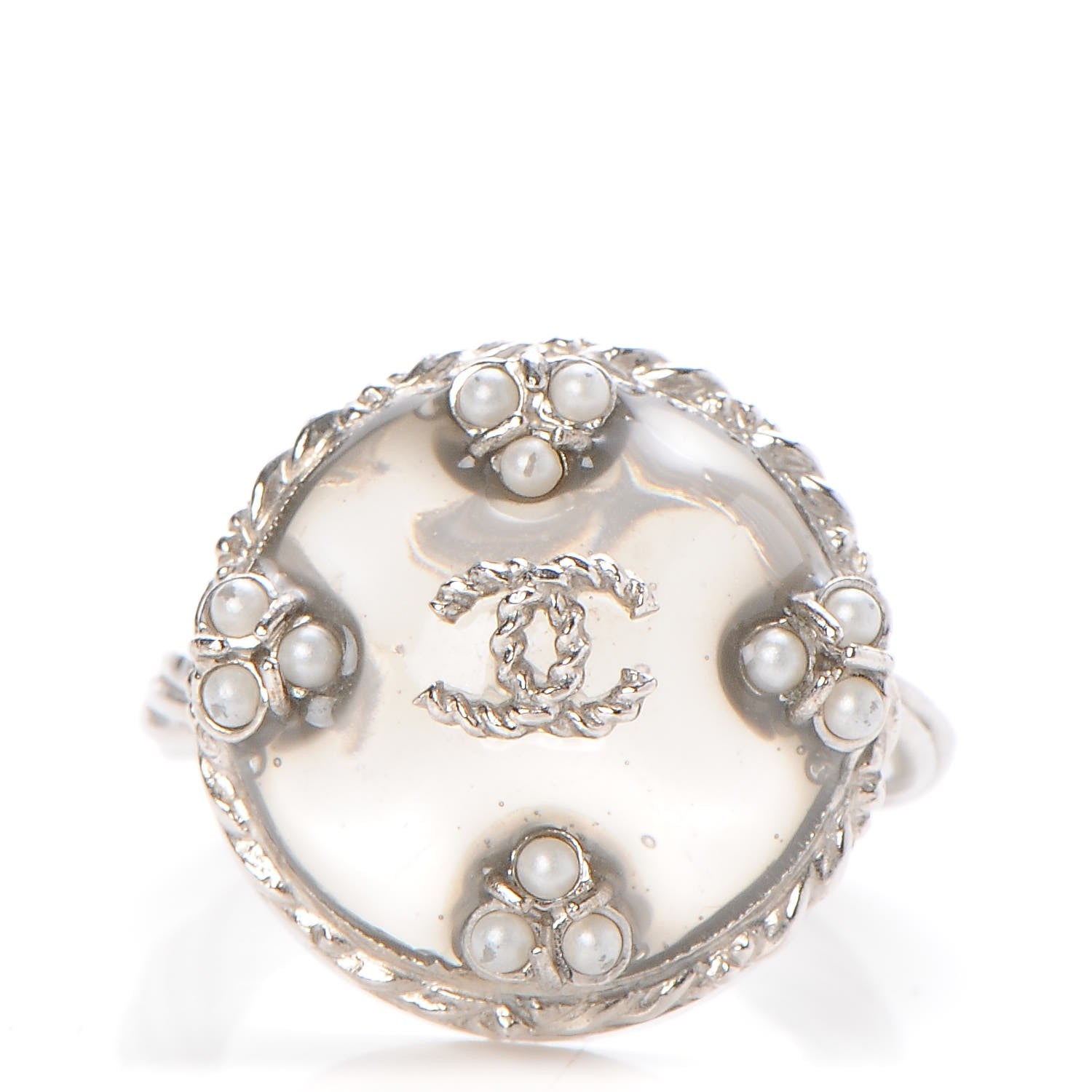 Chanel Gripoix Pearl CC Ring 6.5 Silver 1 of 4