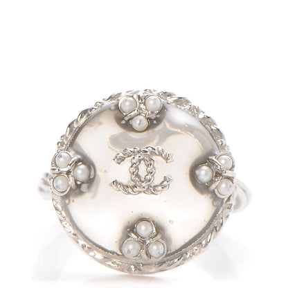 Chanel Gripoix Pearl CC Ring 6.5 Silver 1 of 4