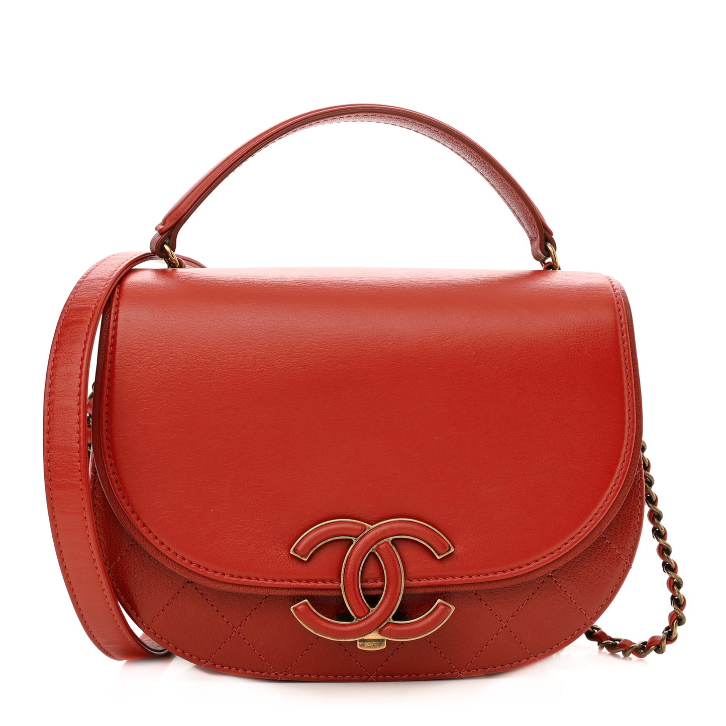 Shiny Calfskin Goatskin Quilted Small Coco Curve Messenger Flap Red