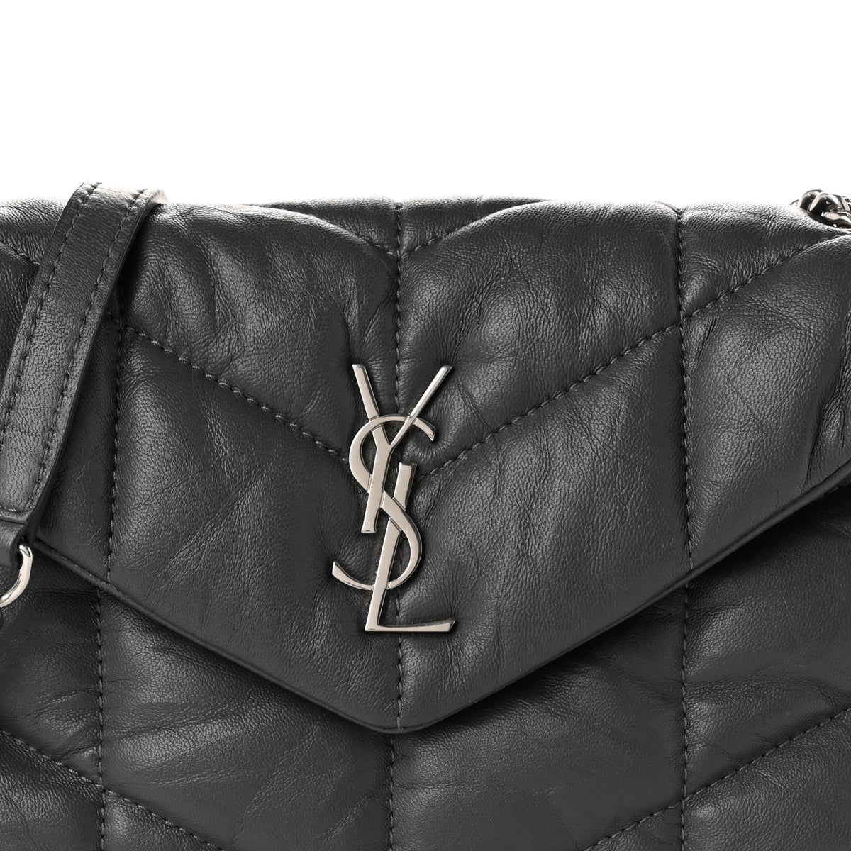 Saint Laurent Lambskin Quilted Toy Loulou Puffer Monogram Chain Satchel Fog 8 of 11