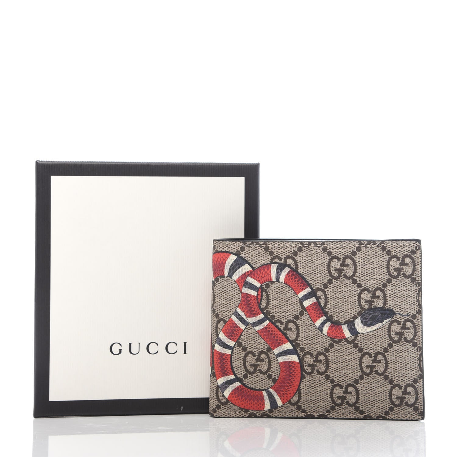 Gucci GG Supreme Monogram Selleria Calfskin Kingsnake Nice Bi-Fold Wallet Beige Ebony Multicolor Black 7 of 7