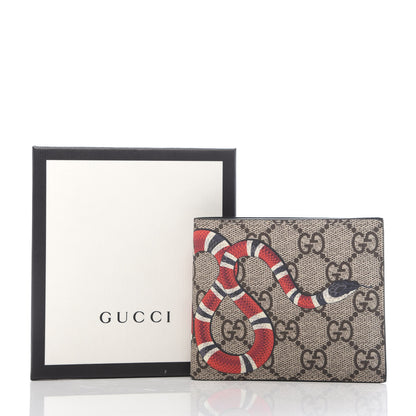 Gucci GG Supreme Monogram Selleria Calfskin Kingsnake Nice Bi-Fold Wallet Beige Ebony Multicolor Black 7 of 7
