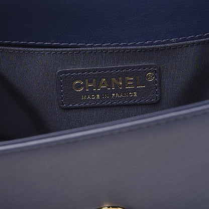 Chanel Calfskin Chevron Quilted Braided Small Boy Flap White Navy 6 of 11