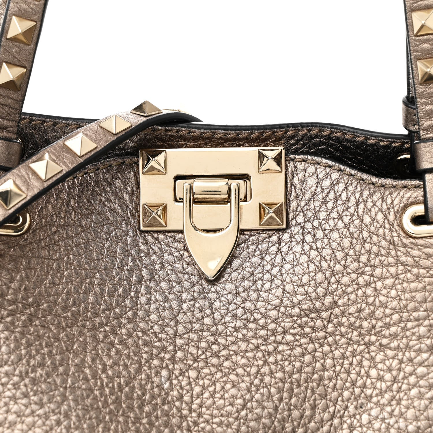 Valentino Garavani Metallic Alce Printed Calfskin Small Rockstud Tote Sasso 7 of 9