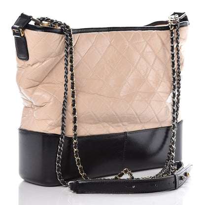 Chanel Aged Calfskin Quilted Large Gabrielle Hobo Beige Black 3 of 13