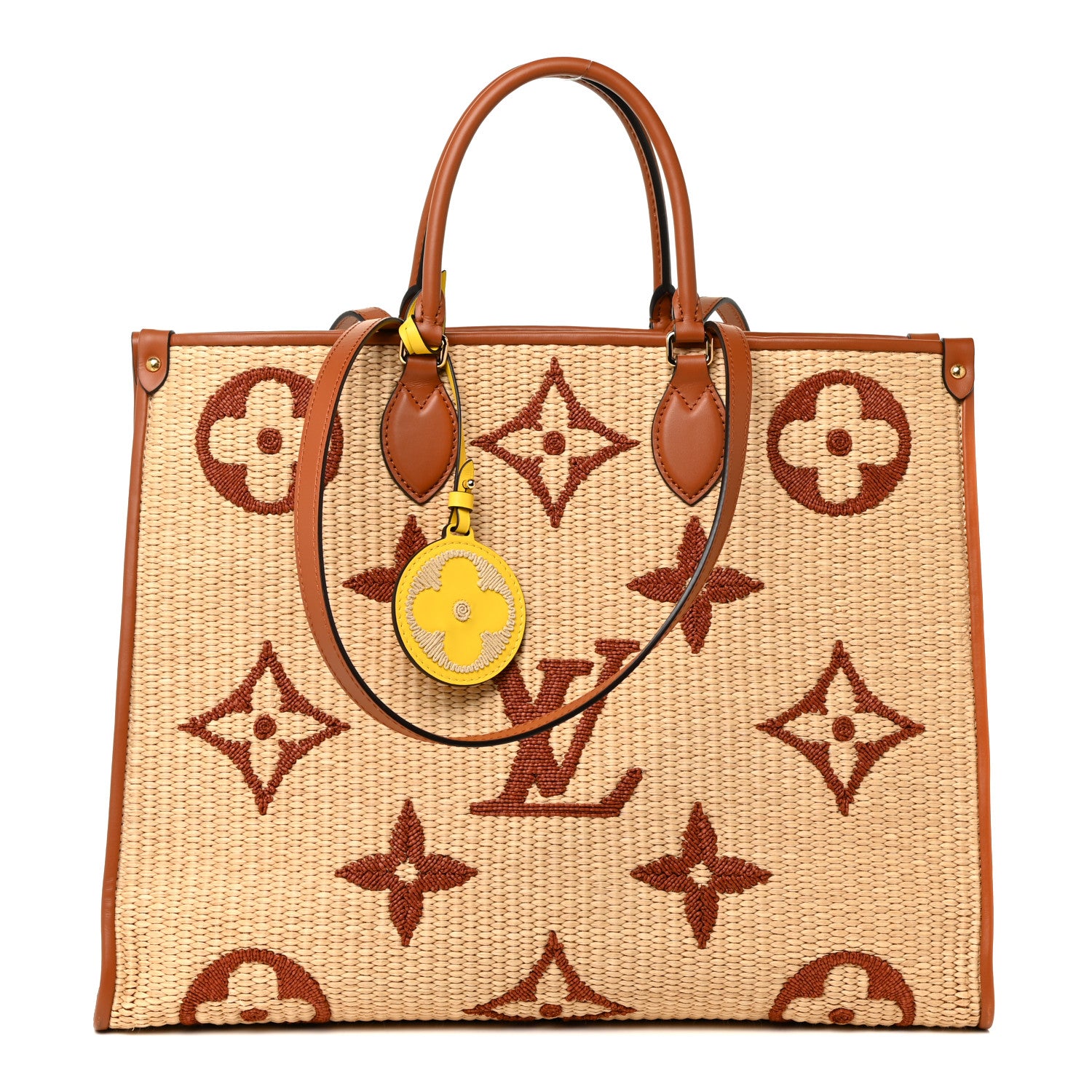 Louis Vuitton Raffia Calfskin Monogram Giant Onthego GM Tan 1 of 12