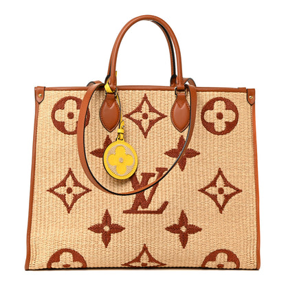 Louis Vuitton Raffia Calfskin Monogram Giant Onthego GM Tan 1 of 12