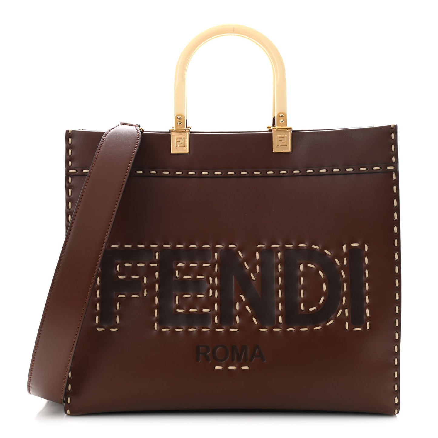 Vitello King Plexiglass Macro Stitchings Medium Fendi Sunshine Shopper Tote Praline