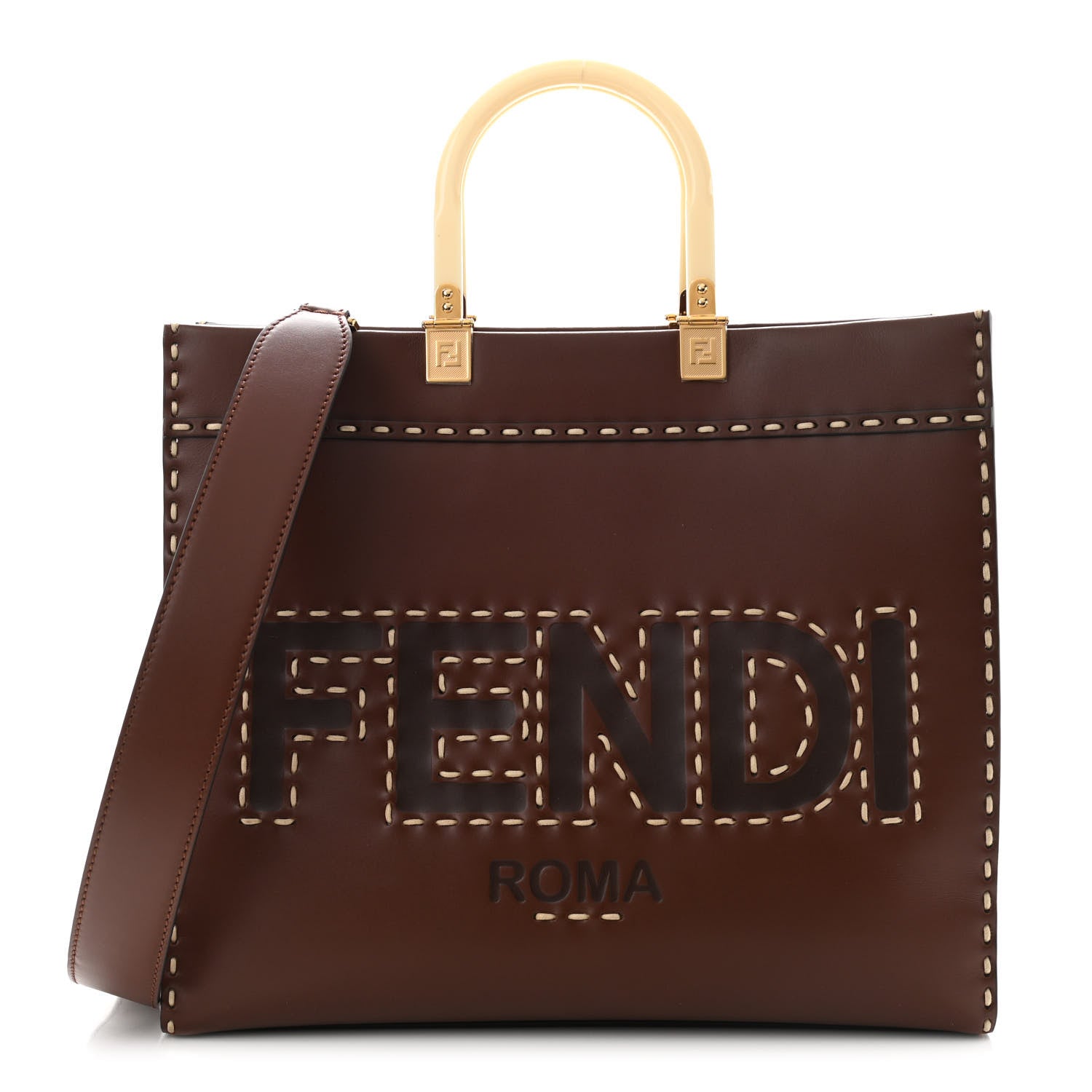 Fendi Vitello King Plexiglass Macro Stitchings Medium Fendi Sunshine Shopper Tote Praline 1 of 11