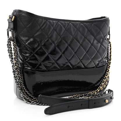 Chanel Patent Goatskin Quilted Medium Gabrielle Hobo Black 3 of 11