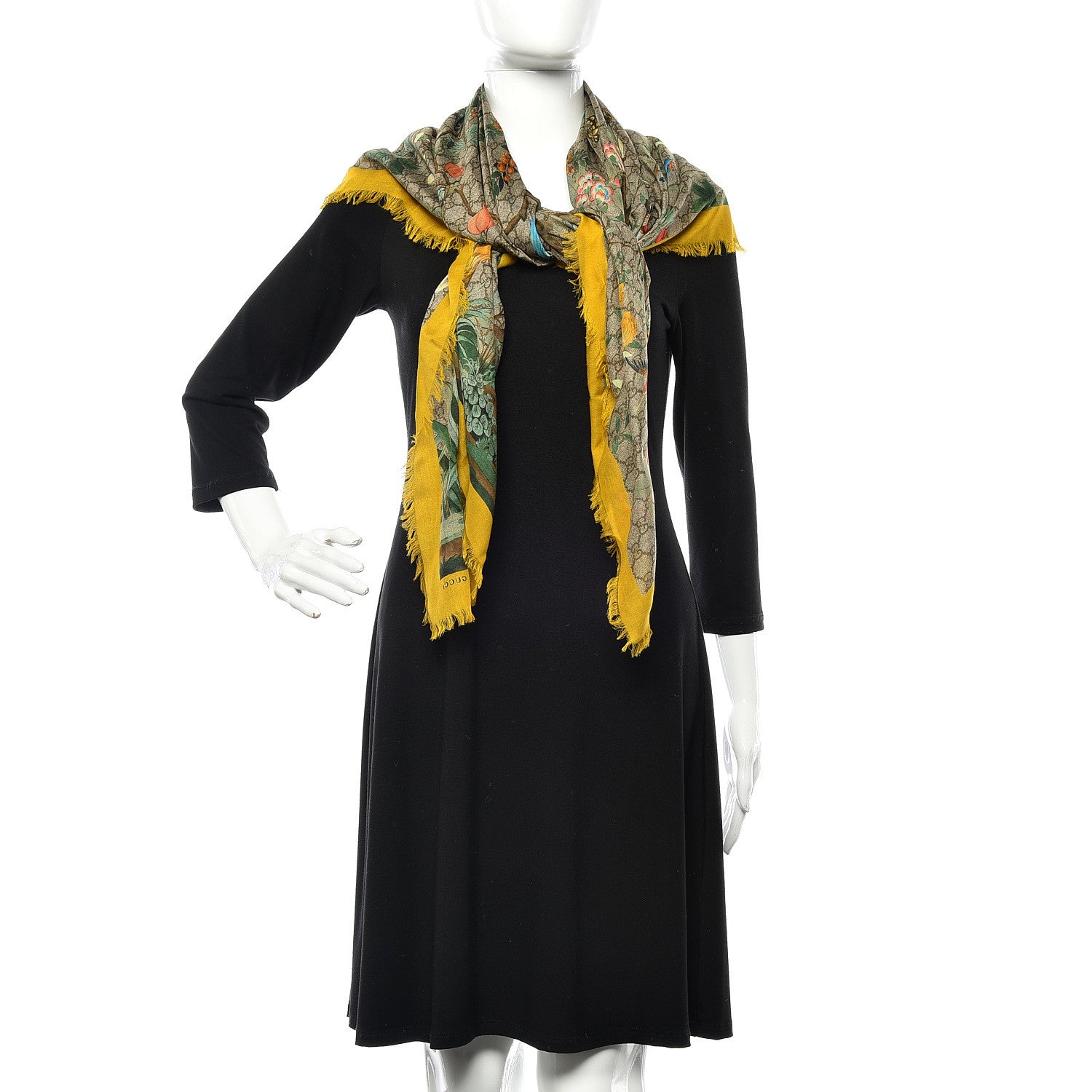 Gucci Modal Silk Monogram Tian Print Shawl Yellow 2 of 3