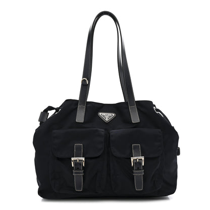 Prada Nylon Vela Drawstring Shopping Tote Navy 1 of 10