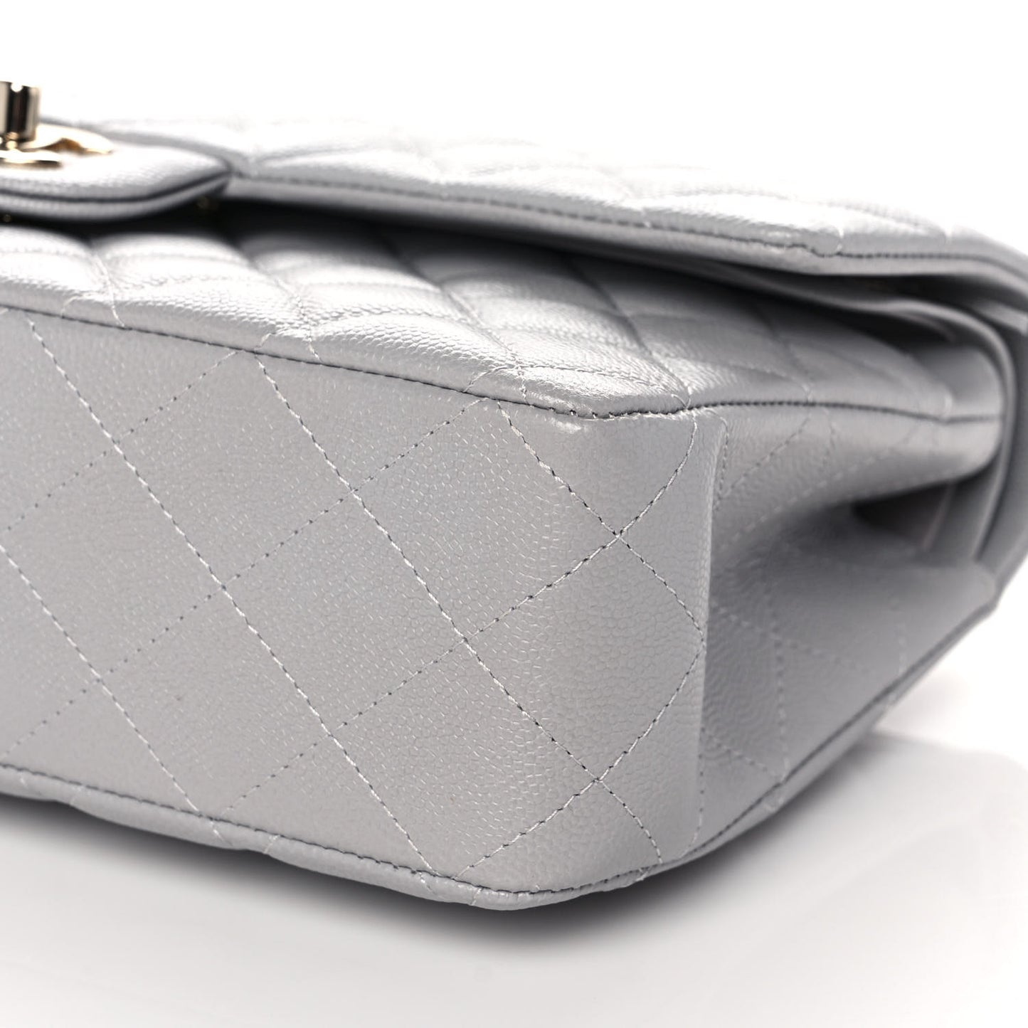 Caviar Quilted Medium Double Flap Grey