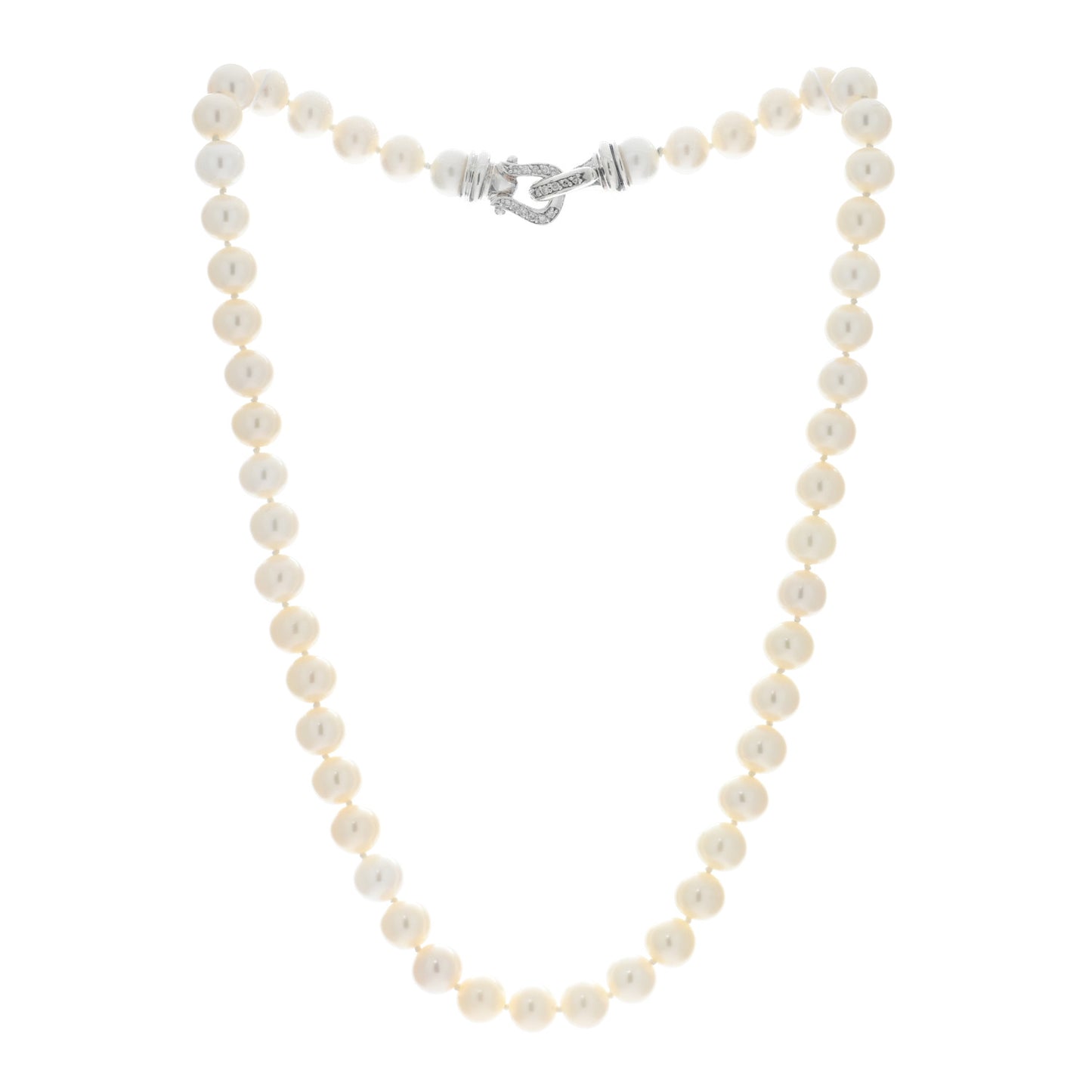 Sterling Silver Diamond Pearl 8.5mm Buckle Necklace