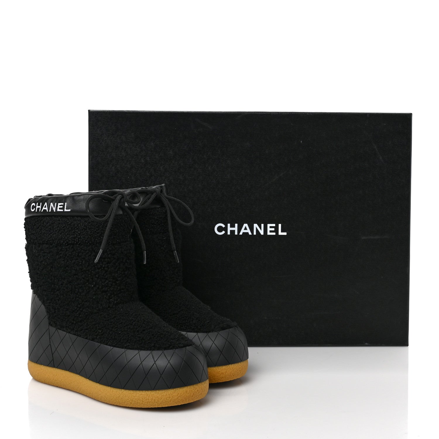 Chanel Tweed Shearling Sheepskin Drawstring Snow Ankle Boots 35 Black 9 of 9