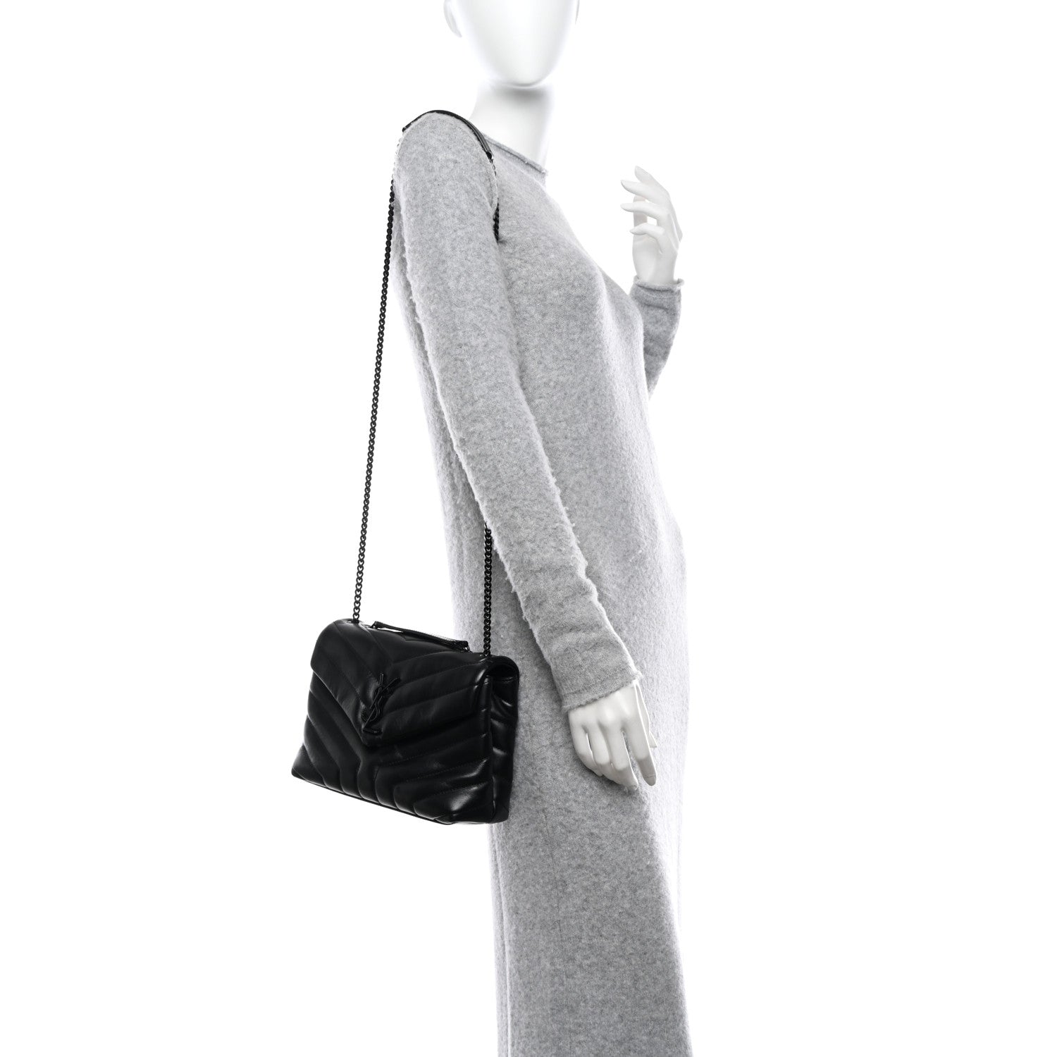 Saint Laurent Calfskin Y Quilted Monogram Monochrome Small Loulou Chain Satchel Black 2 of 9