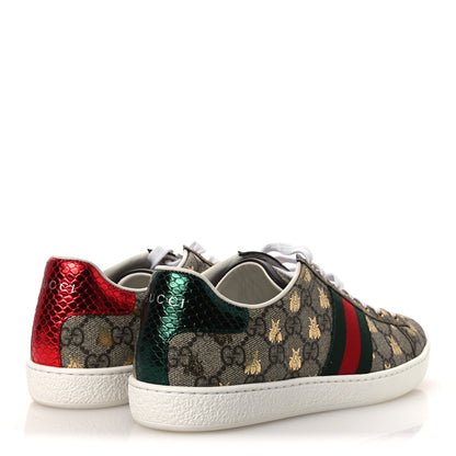 Gucci GG Supreme Monogram Bees Ayers Web Womens Ace Sneakers 37.5 Beige Oro Green Red 5 of 11