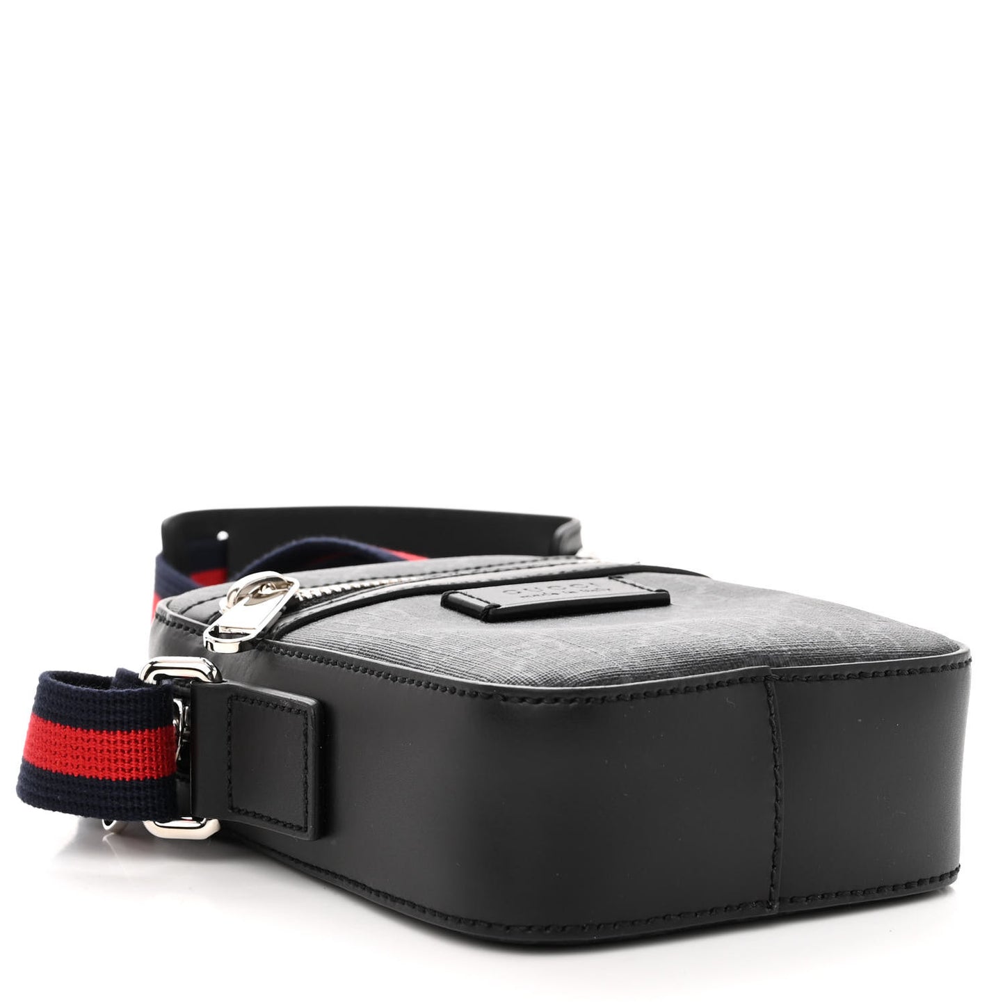 GG Supreme Monogram Appia Calfskin Web Small Camera Messenger Bag Black Grey