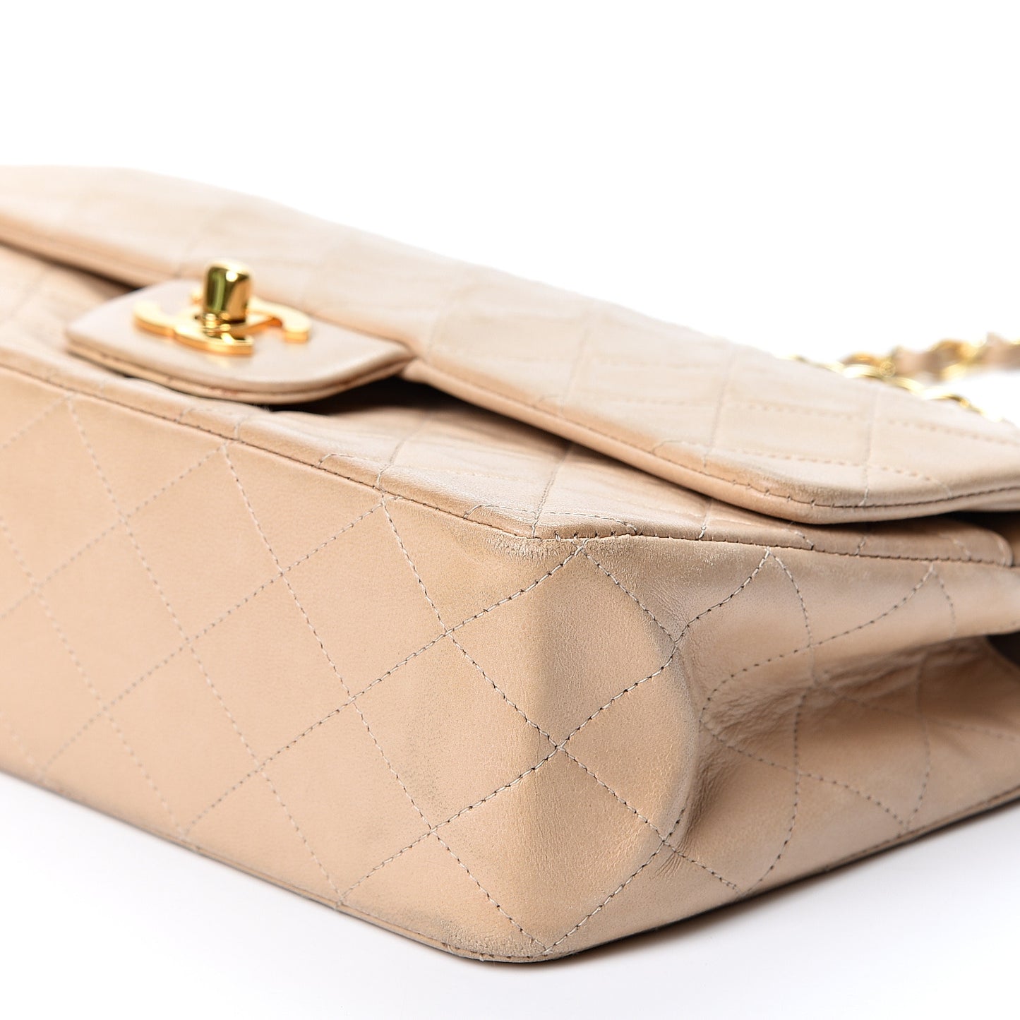 Lambskin Quilted Medium Double Flap Beige