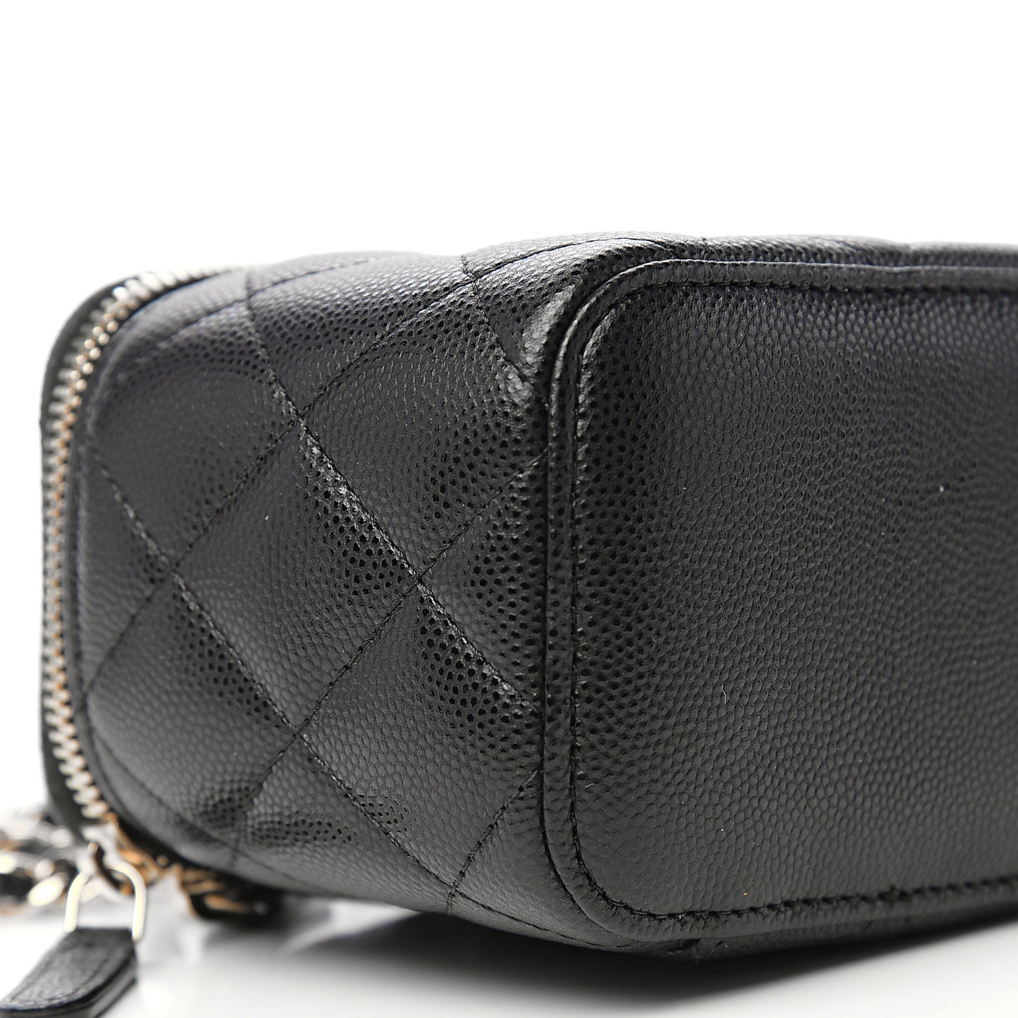 Caviar Quilted Mini Vanity Case With Chain Black