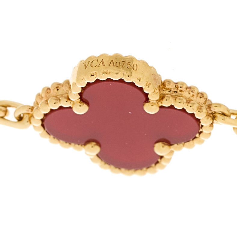 Van Cleef & Arpels 18K Yellow Gold Carnelian 5 Motifs Vintage Alhambra Bracelet 4 of 5