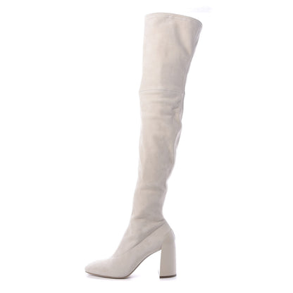 Hermes Suede Goatskin Over The Knee Boots 37.5 White 1 of 7