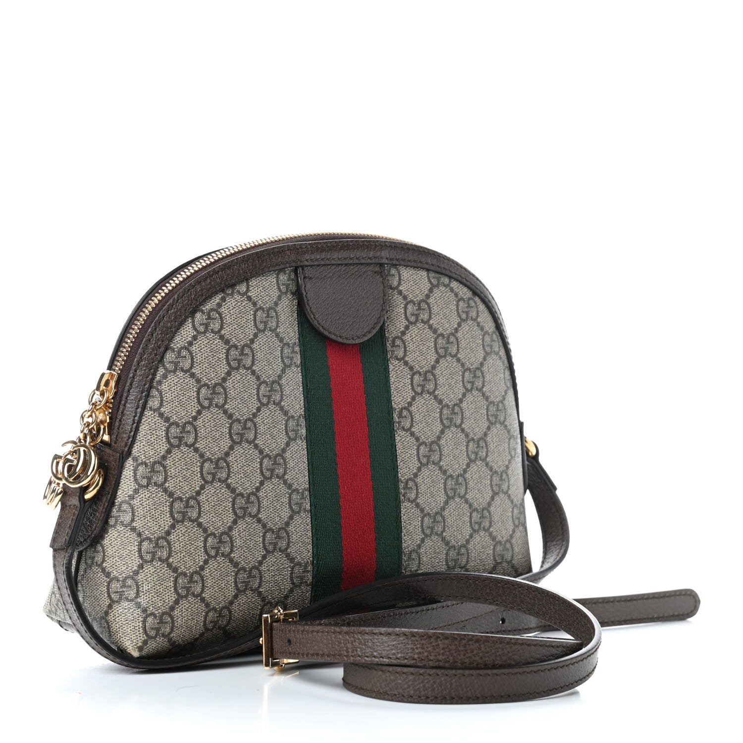Gucci GG Supreme Monogram Textured Dollar Calfskin Web Small Ophidia Dome Shoulder Bag Beige Ebony New Acero 5 of 19