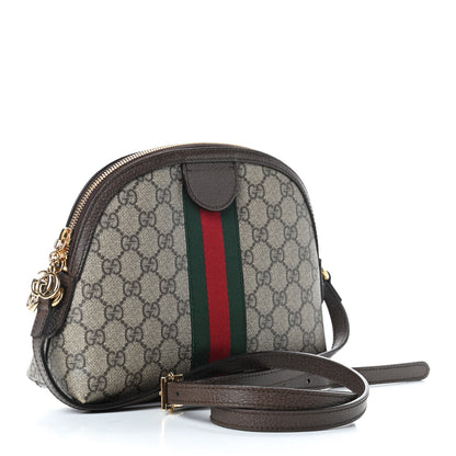 Gucci GG Supreme Monogram Textured Dollar Calfskin Web Small Ophidia Dome Shoulder Bag Beige Ebony New Acero 5 of 19