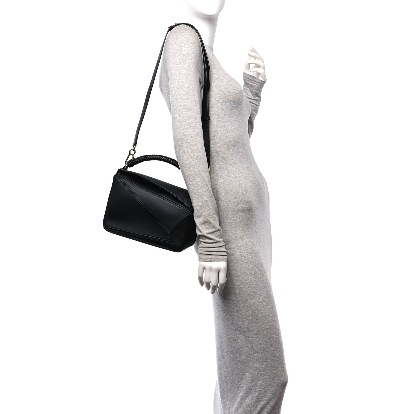 Calfskin Small Woven Puzzle Bag Black