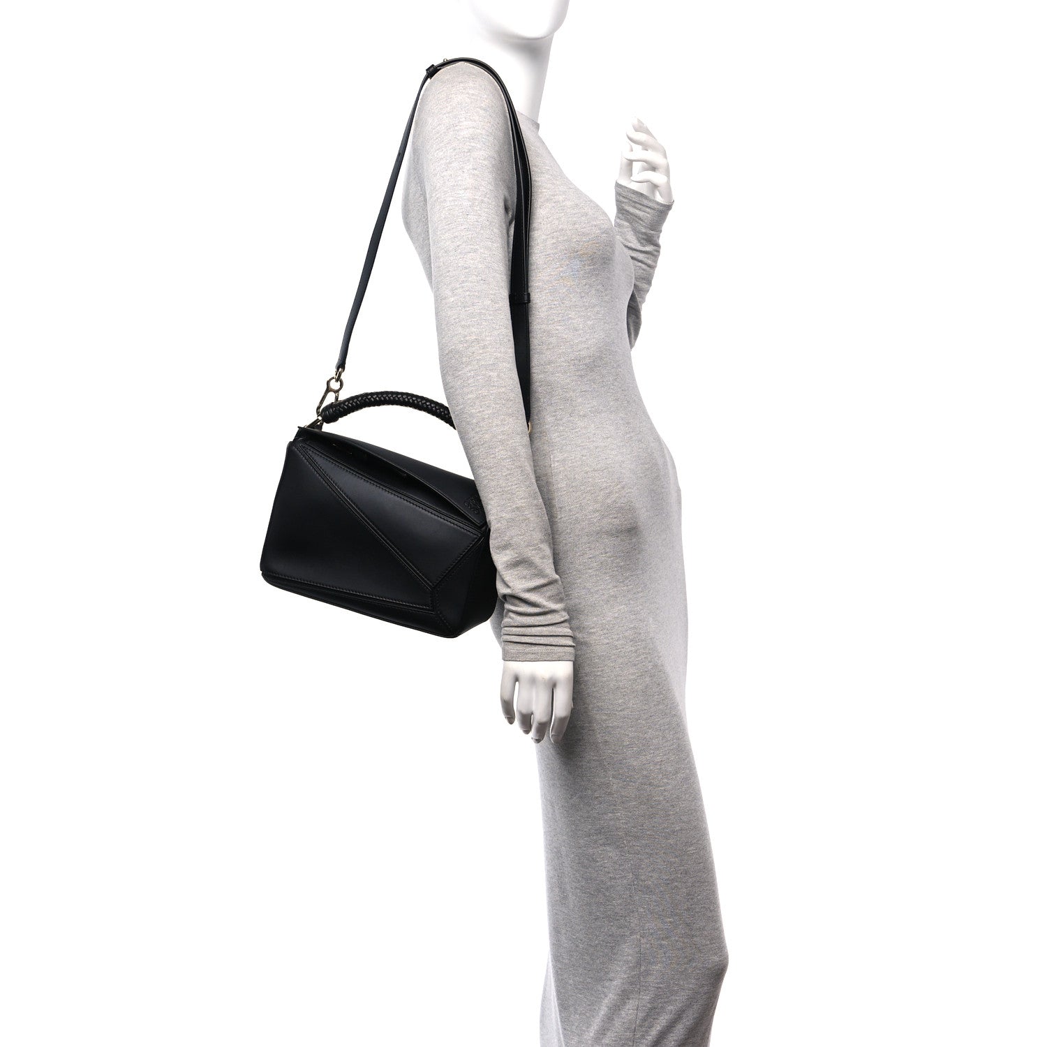 Loewe Calfskin Small Woven Puzzle Bag Black 2 of 9