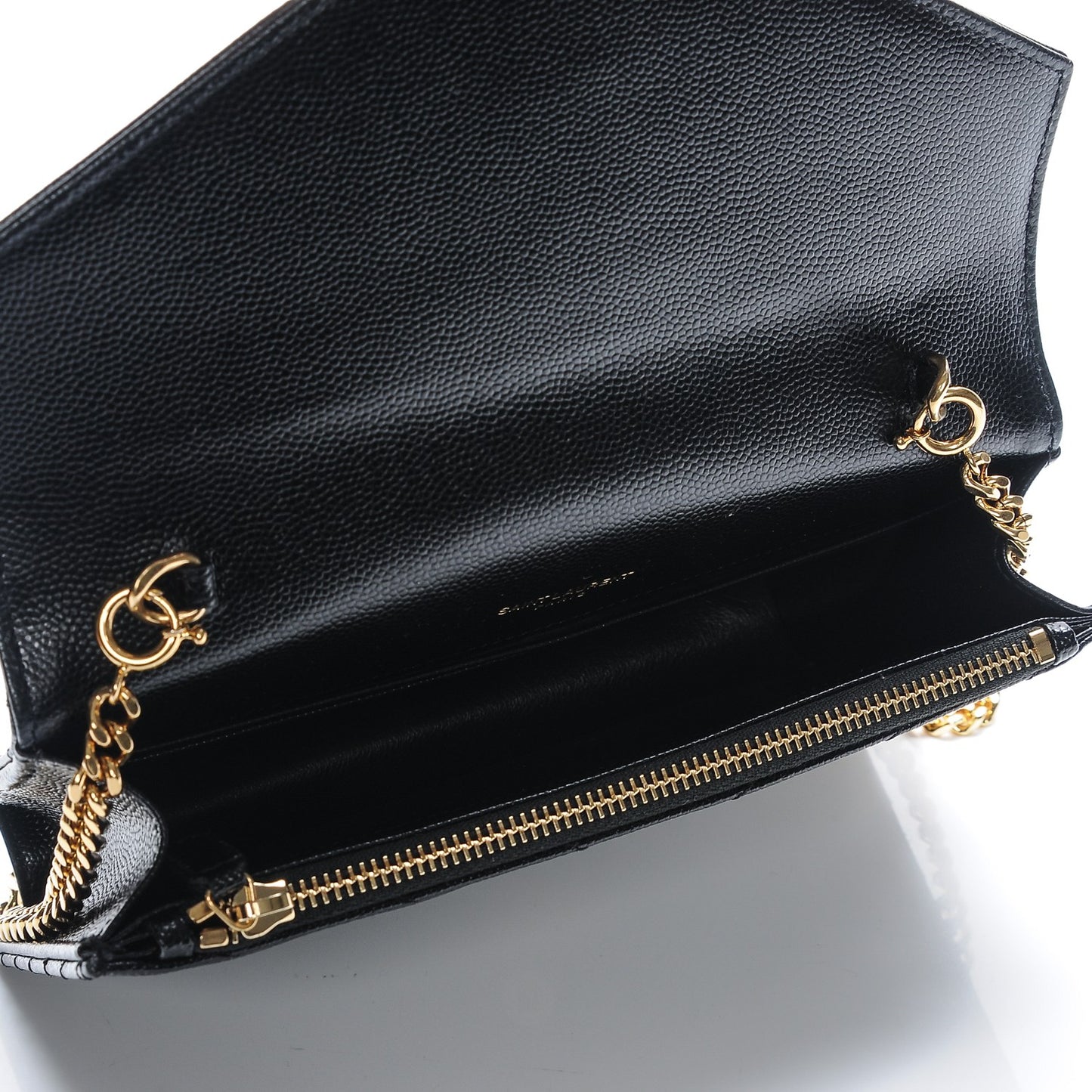 Grain De Poudre Matelasse Chevron Monogram Envelope Chain Wallet Black