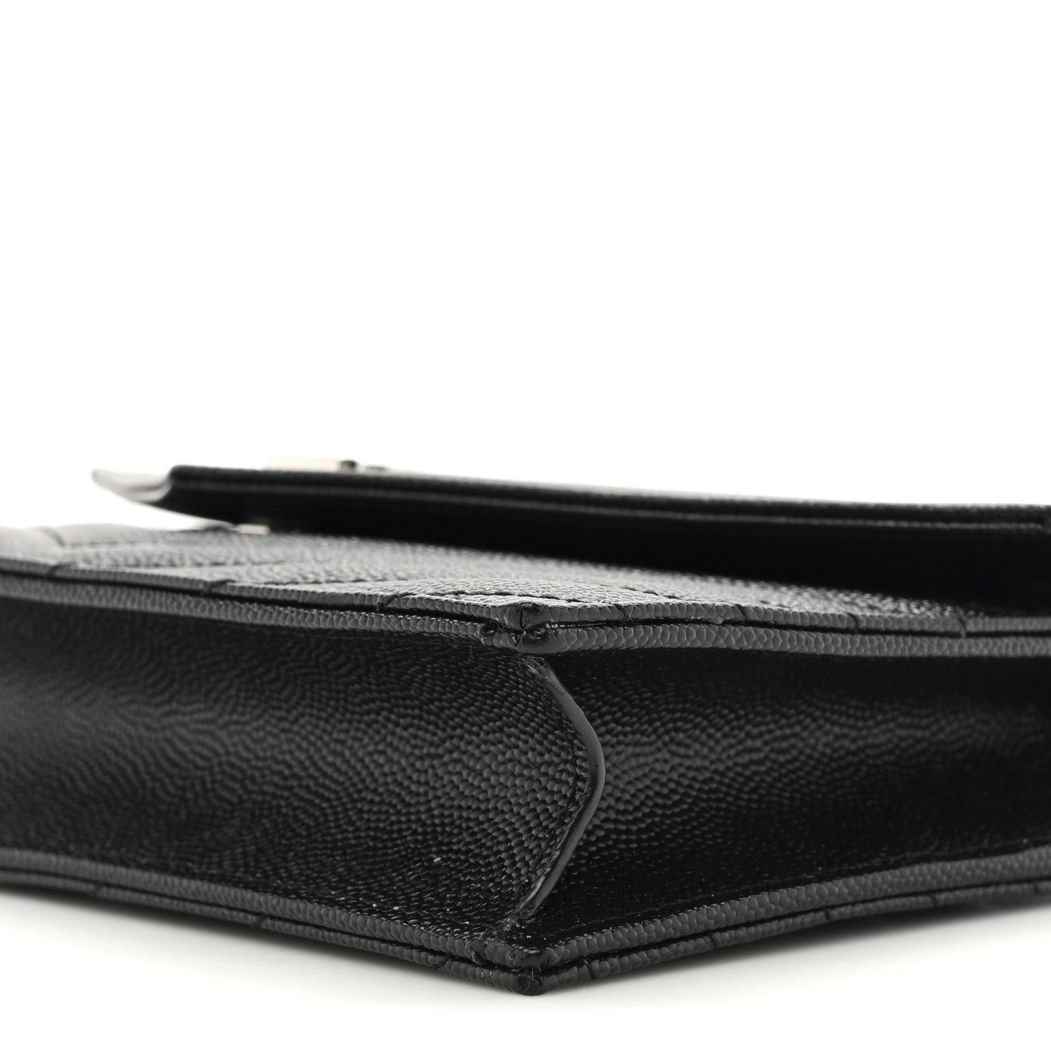 Saint Laurent Grain De Poudre Matelasse Chevron Monogram Envelope Chain Wallet Black 8 of 9