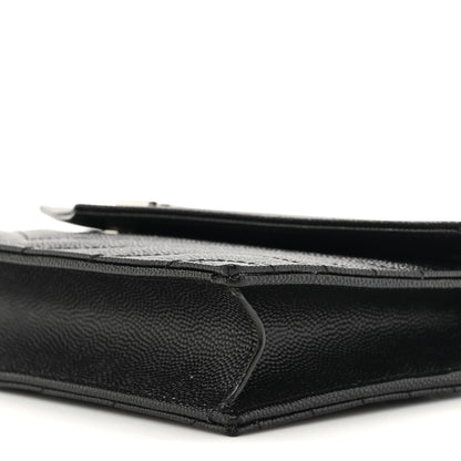 Saint Laurent Grain De Poudre Matelasse Chevron Monogram Envelope Chain Wallet Black 8 of 9