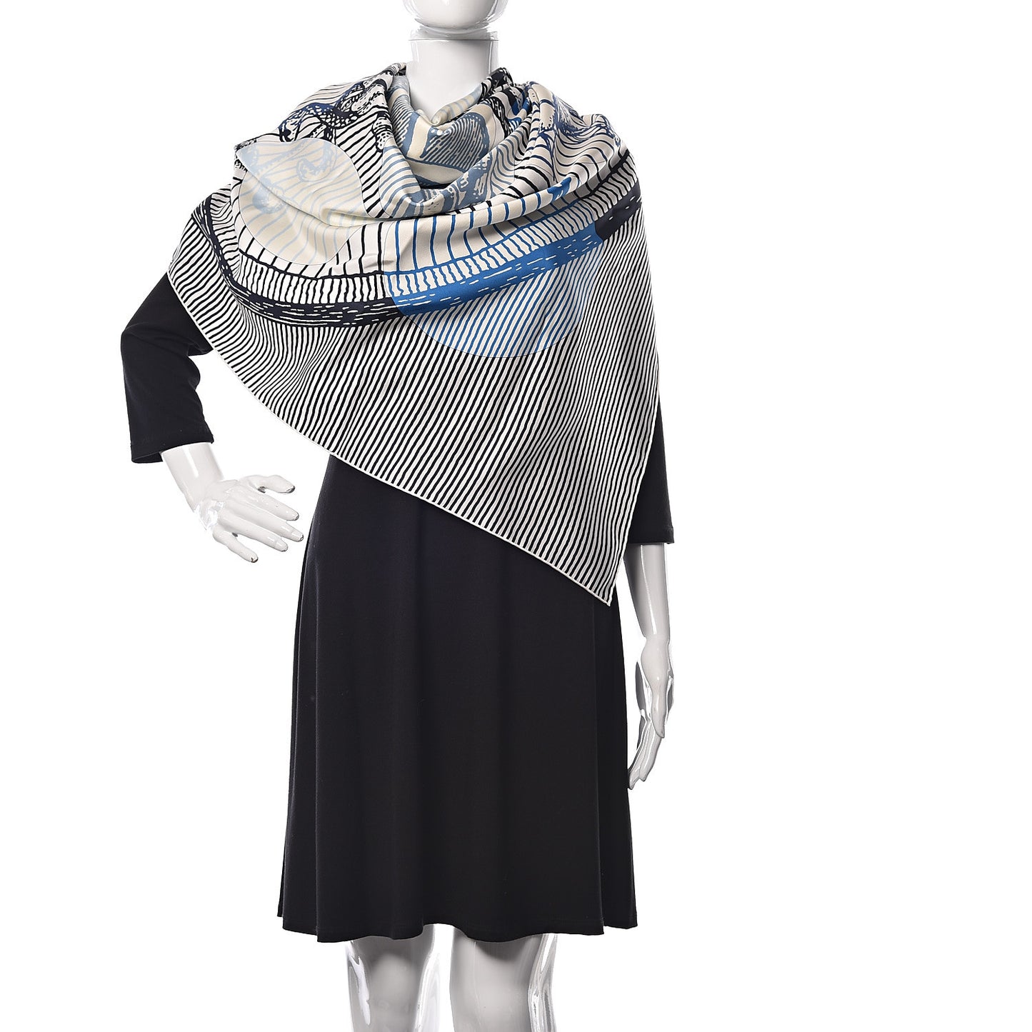 Silk Geant Suite Et Poursuite Scarf 140 Marine Blanc Ciel