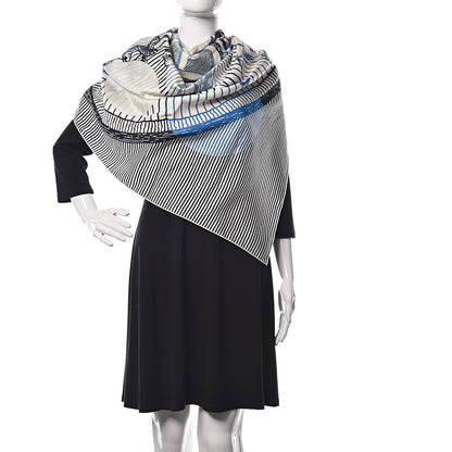 Hermes Silk Geant Suite Et Poursuite Scarf 140 Marine Blanc Ciel 2 of 7